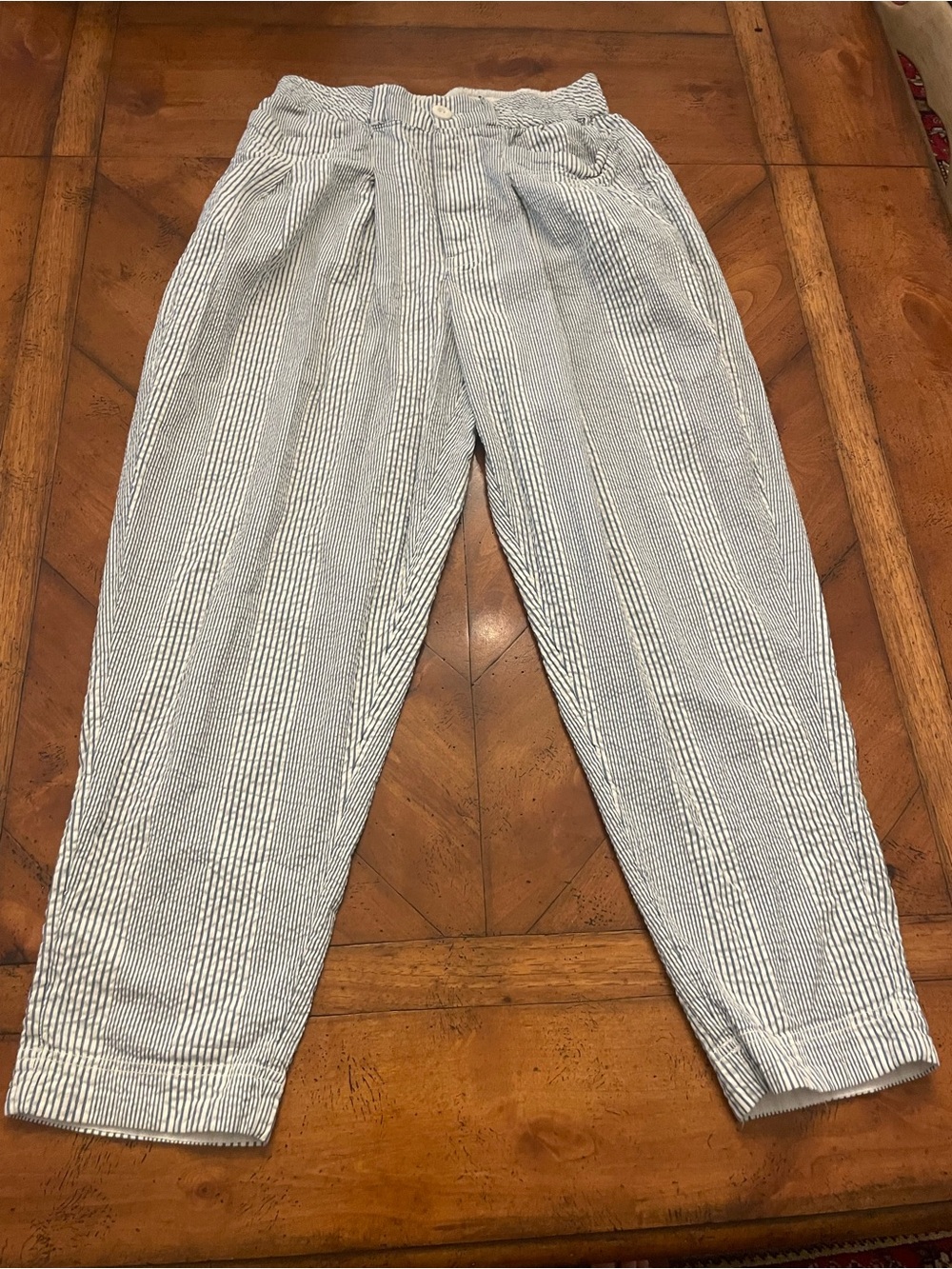 Free People Blue & White Striped Straight-Leg Pants
